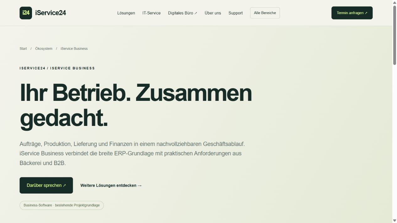 Öffentliche Website: iService Business